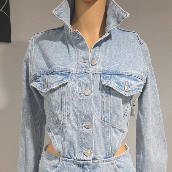 Zara Denim Cutout Jumpsuit - Picture 3 of 14